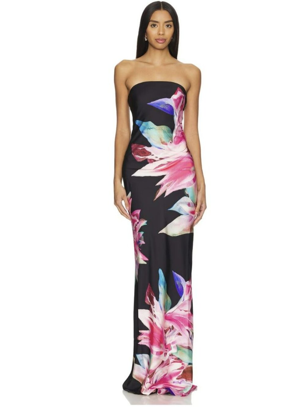 Rococo Sand Black Multicolor Strapless Floral Maxi Dress Size Medium New